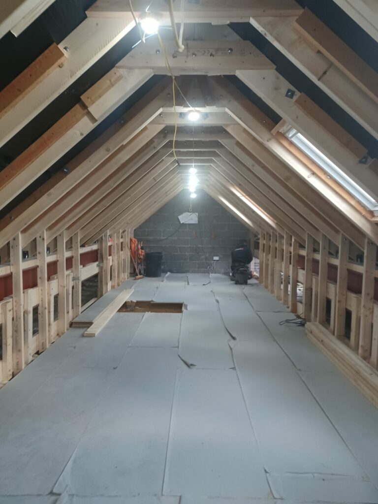 in progress joinery in an attic or loft