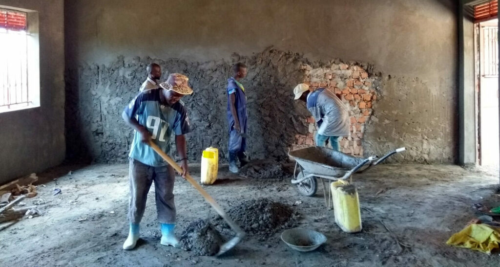 in progress plastering at a school renovation