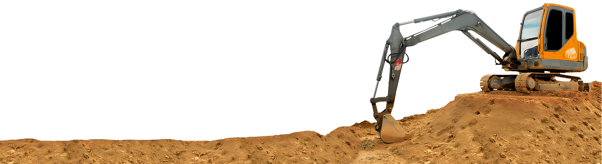 mini digger on a hill of dirt on a transparent backdrop